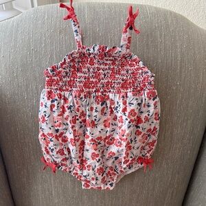 Tommy Bahama Floral Bows  Baby Romper with Red Blue and White 3/6 months New